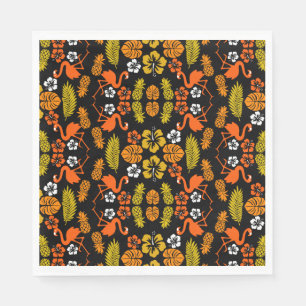Bright Orange Floral Tropical Patterned Napkin