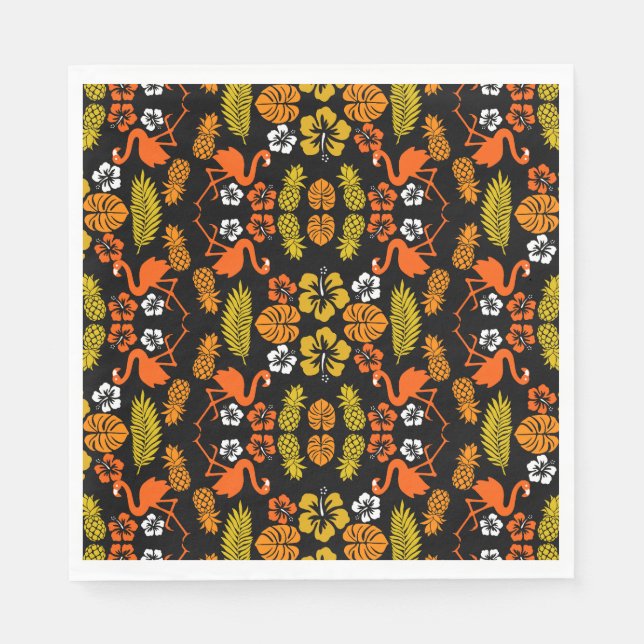 Bright Orange Floral Tropical Patterned Napkin (Front)