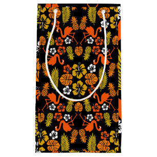 Bright Orange Floral Tropical Patterned Small Gift Bag