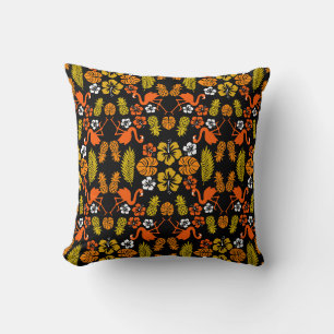 Bright Orange Floral Tropical Patterned Throw Pillow