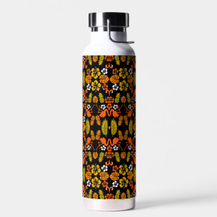 Bright Orange Floral Tropical Patterned Water Bottle