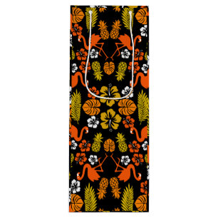 Bright Orange Floral Tropical Patterned Wine Gift Bag