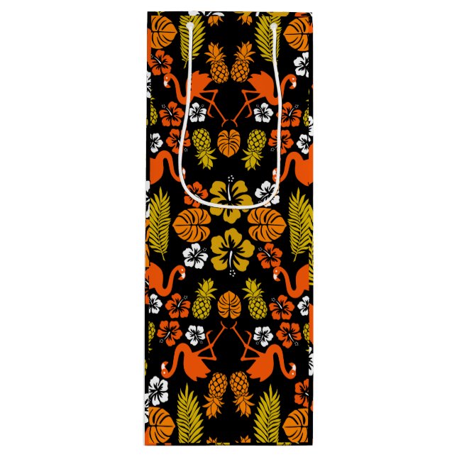 Bright Orange Floral Tropical Patterned Wine Gift Bag (Front)
