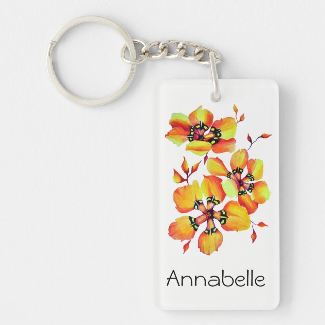 Bright Orange Flowers Keychain (Front)