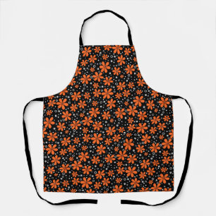 Bright orange flowers on a black background with w apron