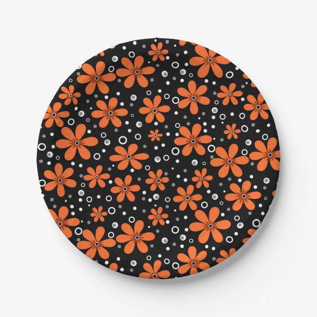 Bright orange flowers on a black background with w paper plate (Front)