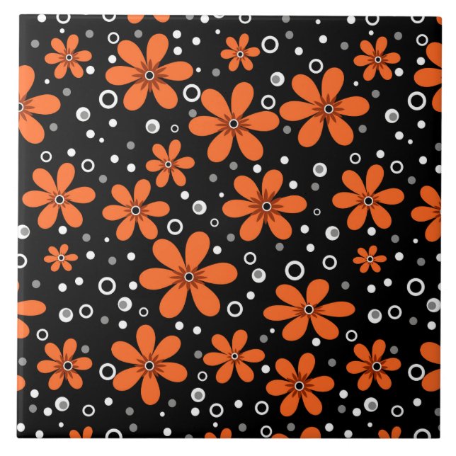 Bright orange flowers on a black background with w tile (Front)