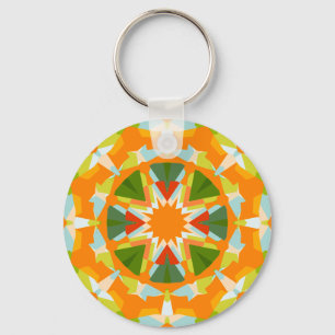 Bright Orange Fun Green Star Boho Kitsch Eclectic Keychain