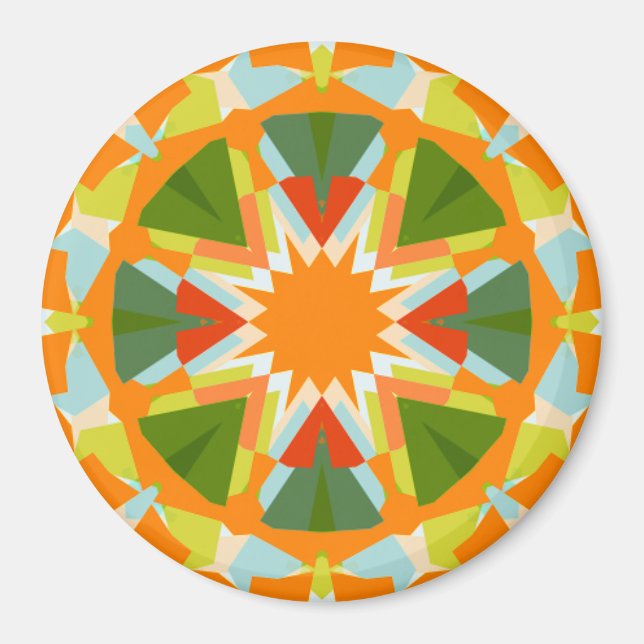 Bright Orange Fun Green Star Boho Kitsch Kitchen Magnet (Front)
