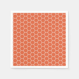 Bright Orange Geometric Honeycomb Hexagon Pattern Napkin