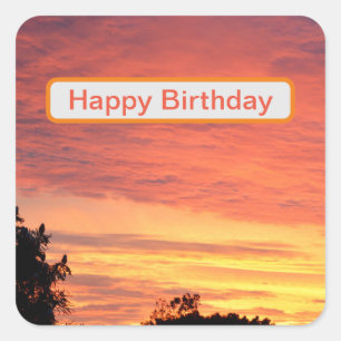 Bright Orange Glowing Cloudy Sunset, Square Sticker