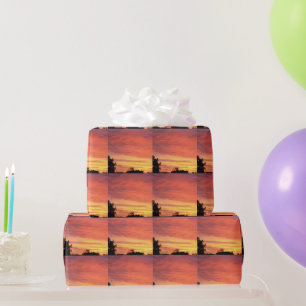 Bright Orange Glowing Cloudy Sunset, Wrapping Paper
