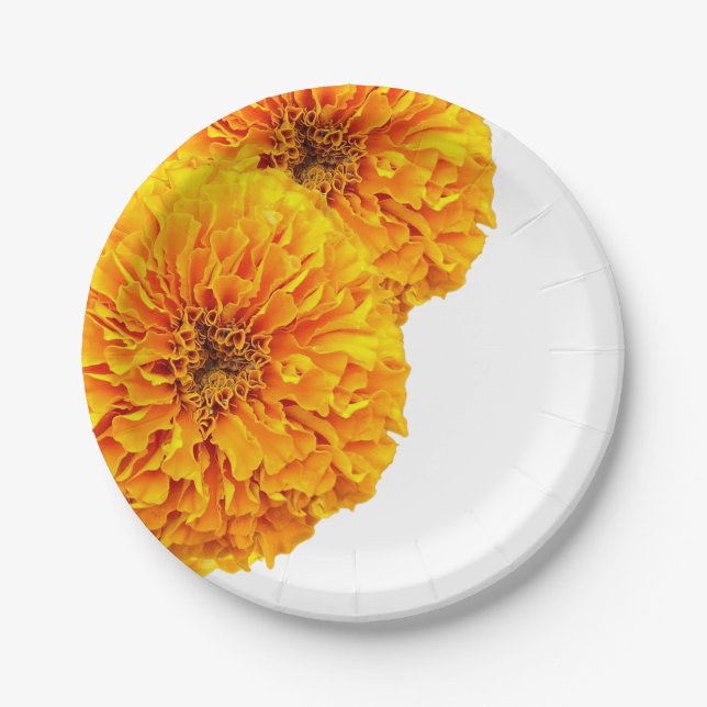 Bright Orange Gold Marigold Paper Party Plates (Front)