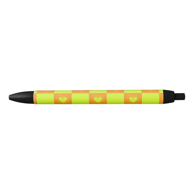 Bright Orange Green Checkered Tile With Hearts Black Ink Pen (Front)