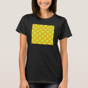 Bright Orange Green Checkered Tile With Hearts T-Shirt