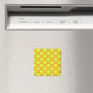 Bright Orange Green Chequered Tile With Hearts Magnet