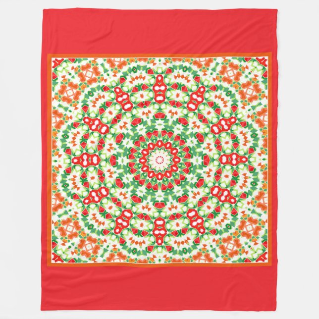 Bright Orange Green Fashionable Bandana Shawl Fleece Blanket (Front)