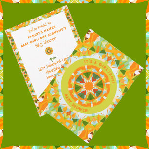 Bright Orange Green Star Baby Girl’s Boy’s Shower Invitation
