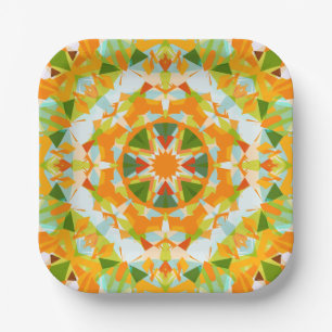 Bright Orange Green Star Baby Girl’s Boy’s Shower Paper Plate