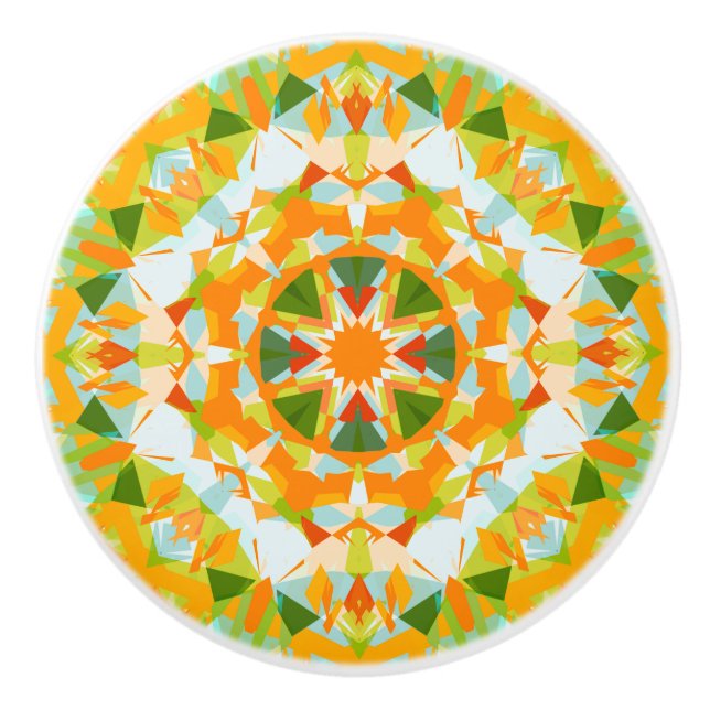 Bright Orange Green Star Ceramic Knob (Front)