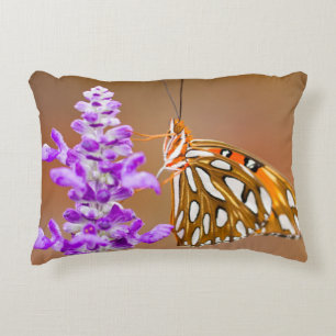 Bright Orange Gulf Fritillary Butterfly Accent Pillow