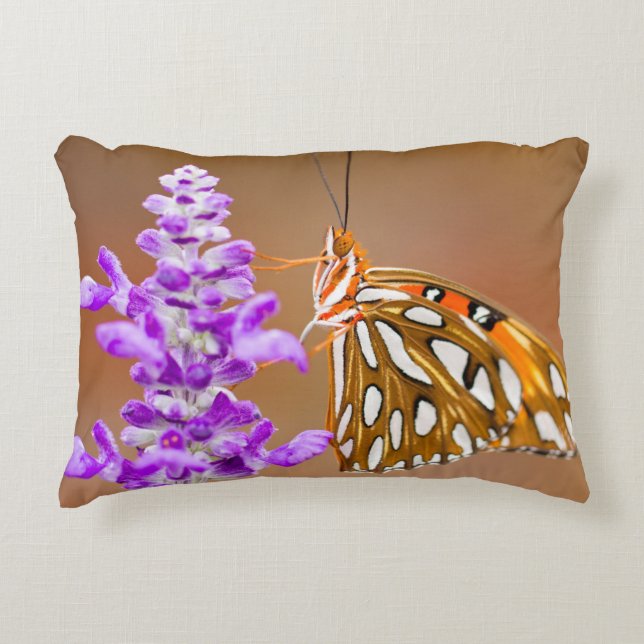 Bright Orange Gulf Fritillary Butterfly Accent Pillow (Front)