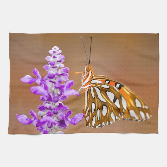 Bright Orange Gulf Fritillary Butterfly Kitchen Towel (Horizontal)