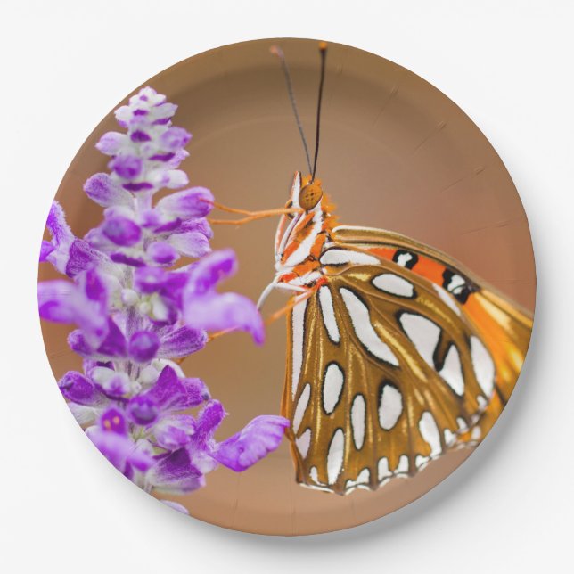 Bright Orange Gulf Fritillary Butterfly Paper Plate (Front)