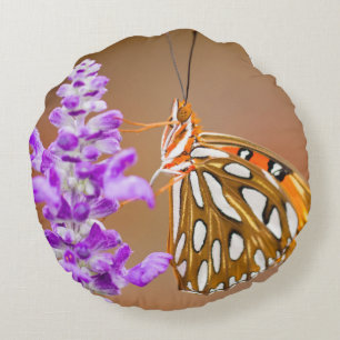Bright Orange Gulf Fritillary Butterfly Round Pillow