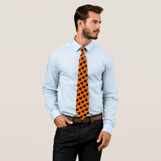 Bright Orange Halloween and Black Hearts Tie