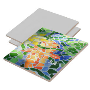 Bright Orange Koi Fish Pond Colourful Zen Tile