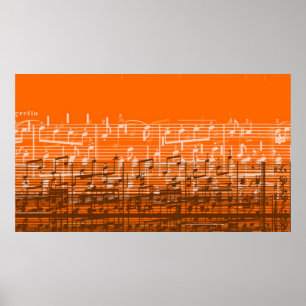 Bright orange messy music notes poster