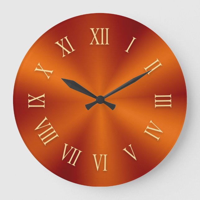 Bright Orange Metallic Clock with Roman Numbers (Front)