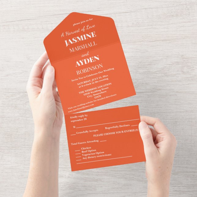 Bright Orange Minimalist Solid Background All In One Invitation (Tearaway)