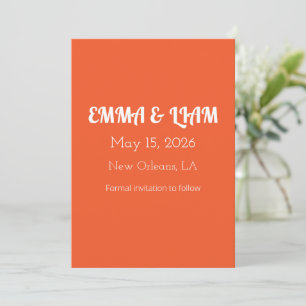 Bright Orange Minimalist Solid Background Save The Date