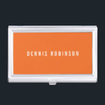 Bright orange modern masculine personalized name business card holder<br><div class="desc">Contemporary,  simple yet elegant and masculine business card holder with your name customized on a bright orange background. White text. Other colours are available.</div>