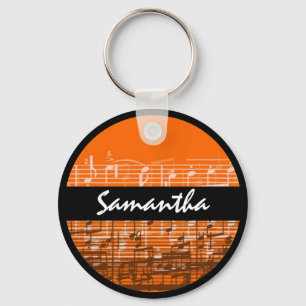 Bright orange music notes customizable keychain