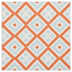 Bright Orange Pale Grey Green Blue Squares Pattern Fabric