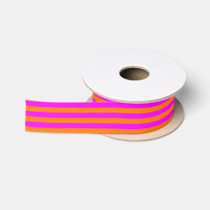 Bright Orange Pink Stripe Pattern Satin Ribbon