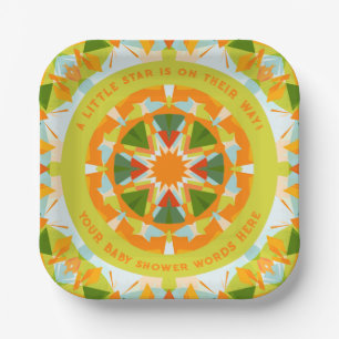Bright Orange Playful Green Fun Star Baby Shower Paper Plate