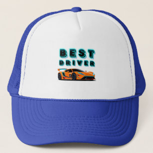 Bright Orange Race Car with Neon Highlights Trucker Hat