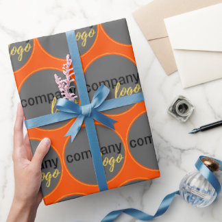 BRIGHT ORANGE REPEATING PATTERN BUSINESS LOGO WRAPPING PAPER