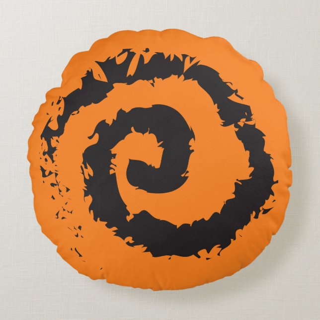 BRIGHT ORANGE SPIRAL Round Throw Pillow (Front)