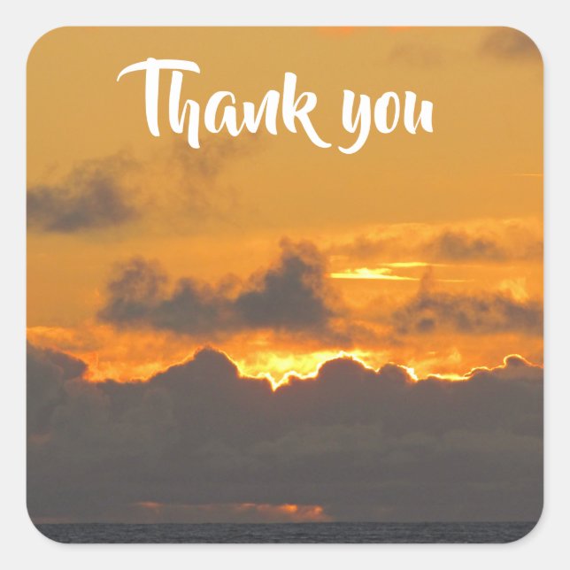 Bright Orange Sunset Over the Pacific Thank You Square Sticker (Front)