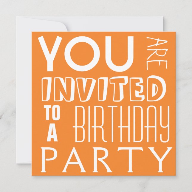 Bright Orange Teen Birthday Party Typography Invitation (Front)