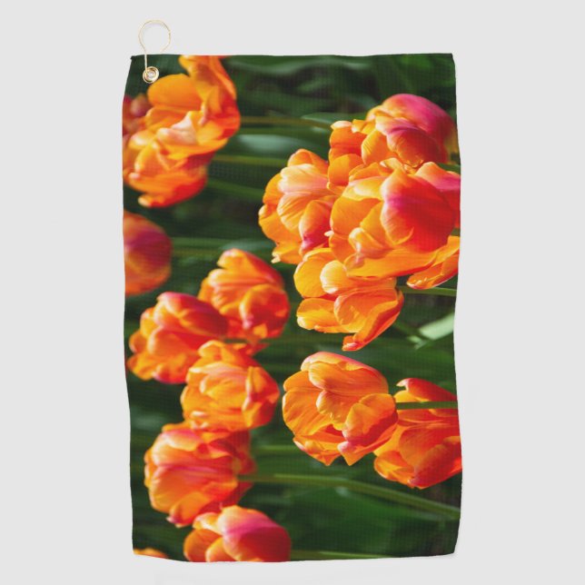 Bright orange tulips in the park   golf towel (Front)