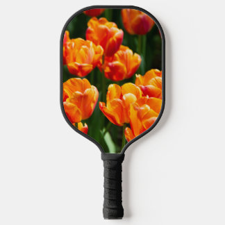 Bright orange tulips in the park pickleball paddle