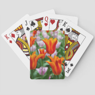 Bright orange tulips in the park playing cards