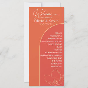 Bright orange Verona sunset arched wedding program