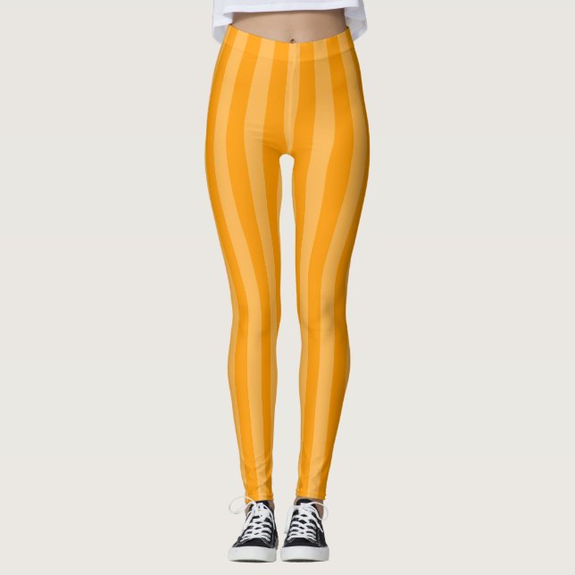 Bright Orange Vertical Stripe Leggings (Front)